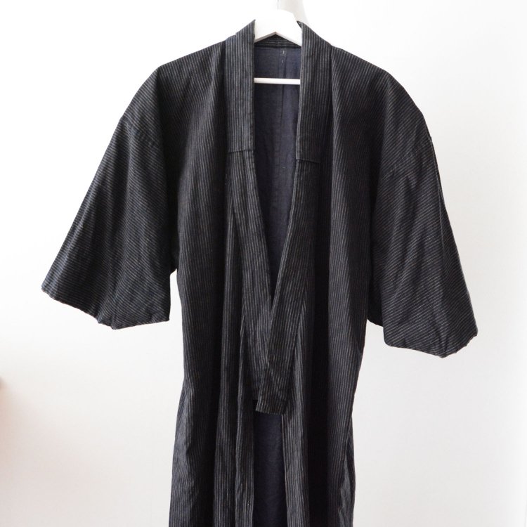 野良着 藍染 古着 木綿 縞模様 長着 着物 ジャパンヴィンテージ 大正 昭和 | Noragi Jacket Indigo Kimono Cotton Japan Vintage