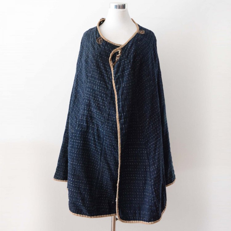  道中合羽 藍染 絣 襤褸 マント ケープ ジャパンヴィンテージ 明治 大正 | Kimono Cape Indigo Kasuri Fabric Japan Vintage Boro Rainwear
