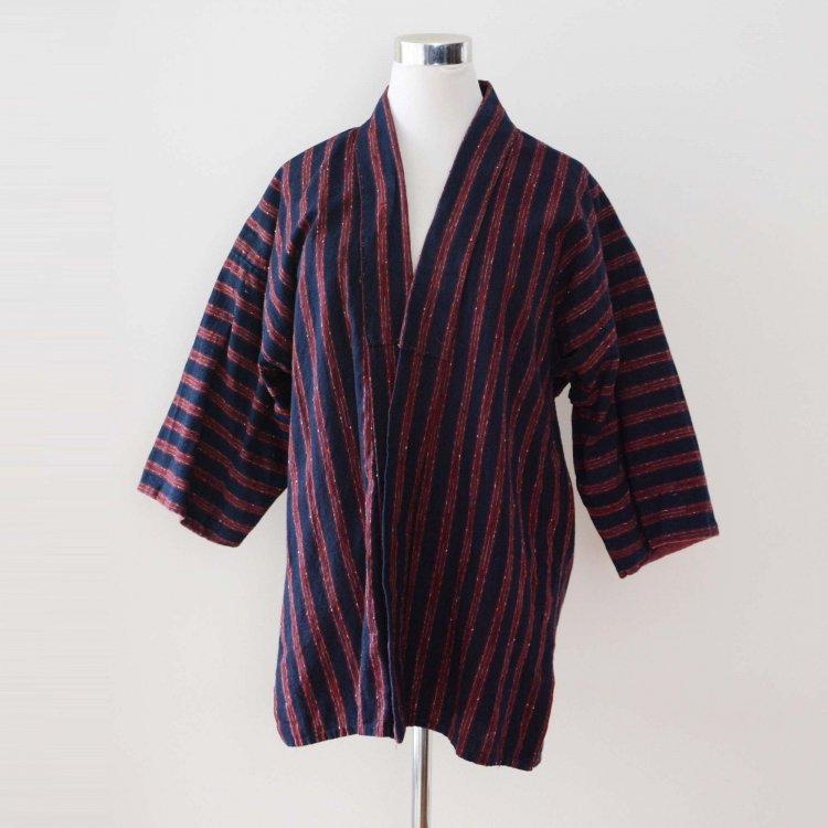 <img class='new_mark_img1' src='https://img.shop-pro.jp/img/new/icons61.gif' style='border:none;display:inline;margin:0px;padding:0px;width:auto;' />野良着 古着 藍染 着物 縞模様 木綿 ジャパンヴィンテージ 30〜40年代 | Noragi Jacket Indigo Kimono Japanese Vintage Cotton Stripe