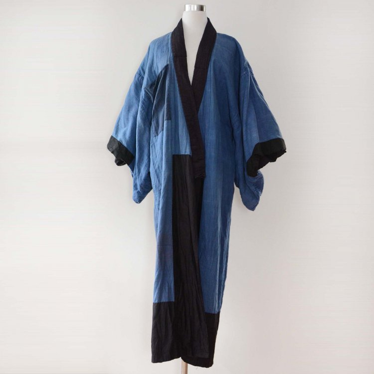  藍染 着物 縞模様 ポケット付き ジャパンヴィンテージ 大正 昭和 | Indigo Kimono Coat Robe Japan Vintage Cotton Stirpe