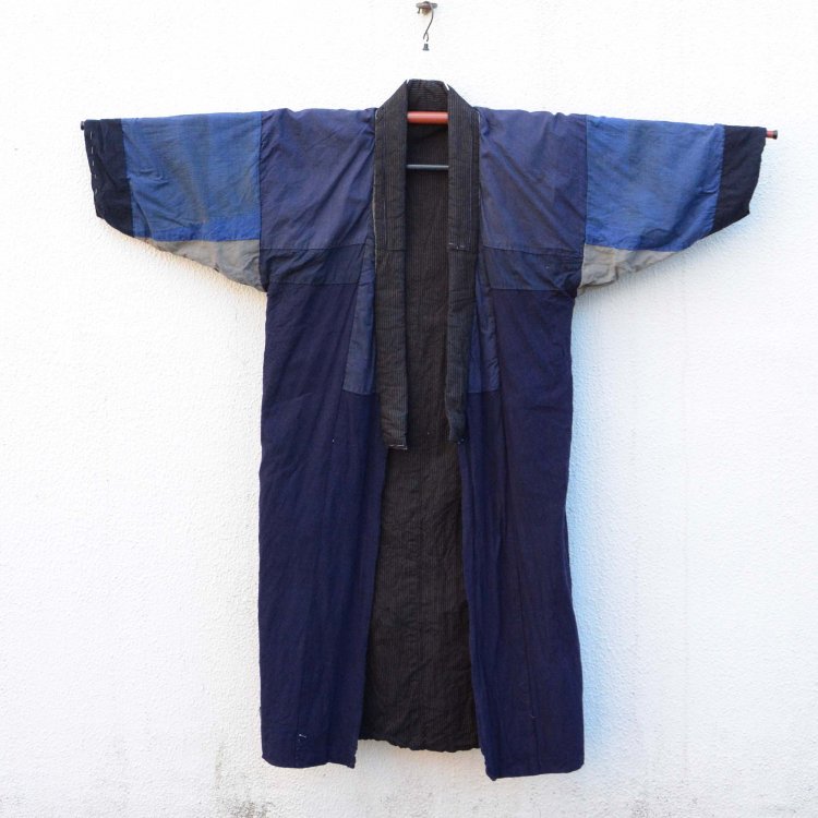  ジャパンヴィンテージ 着物 クレイジーパターン 木綿 縞模様 長着 大正 昭和 | Kimono Vintage Robe Crazy Pattern Cotton Stripe Japan