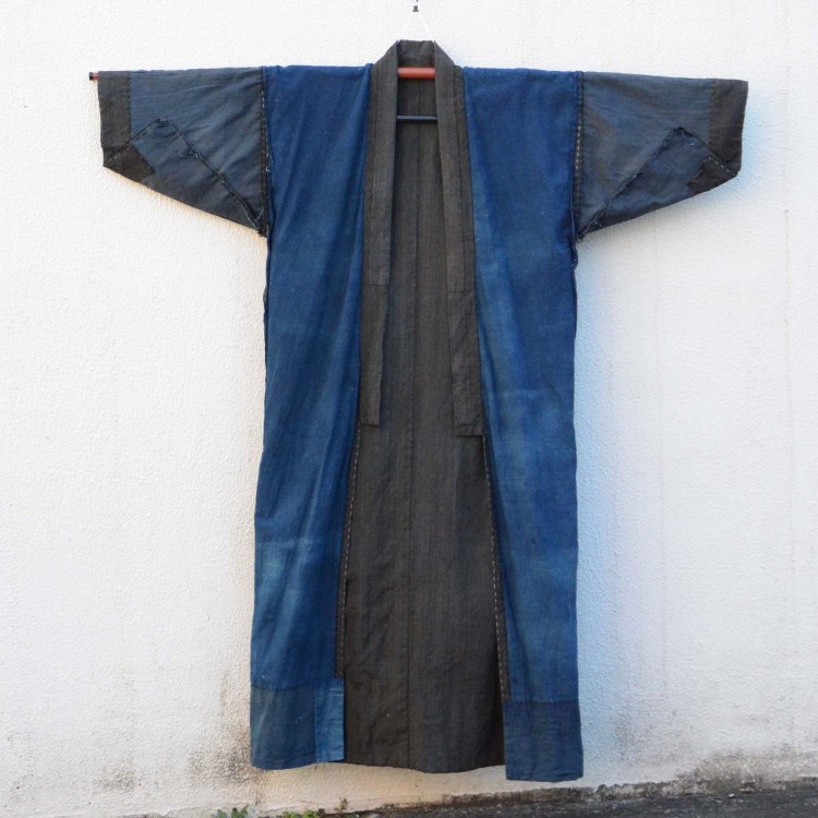  藍染 着物 クレイジーパターン 縞模様 ジャパンヴィンテージ 大正 昭和 | Indigo Kimono Coat Robe Japan Vintage Crazy Patterns Stripe