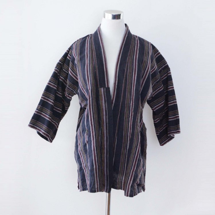 <img class='new_mark_img1' src='https://img.shop-pro.jp/img/new/icons61.gif' style='border:none;display:inline;margin:0px;padding:0px;width:auto;' />野良着 古着 木綿 縞模様 筒袖 ジャパンヴィンテージ 昭和中期 | Noragi Jacket Men Kimono Vintage Japanese Cotton Stripe