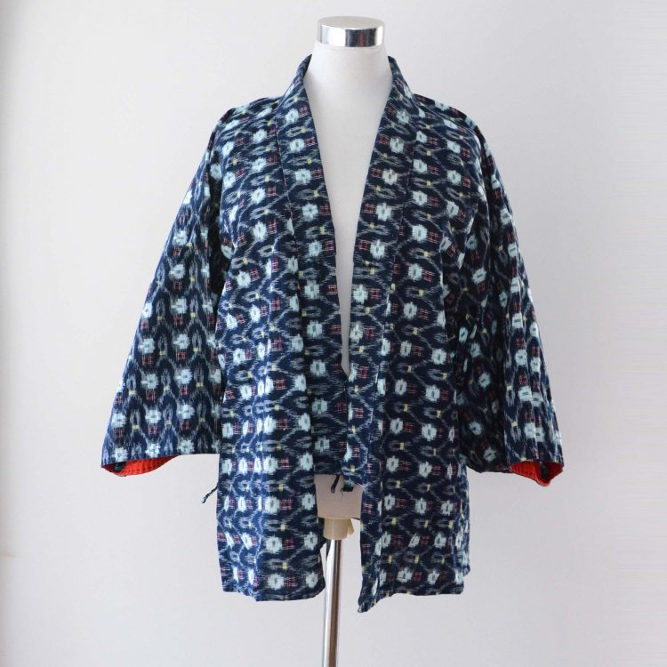  野良着 藍染 絣 木綿 上っ張り 着物 ジャパンヴィンテージ 古着 昭和中期 | Noragi Jacket Women Indigo Kasuri Fabric Japan Vintage