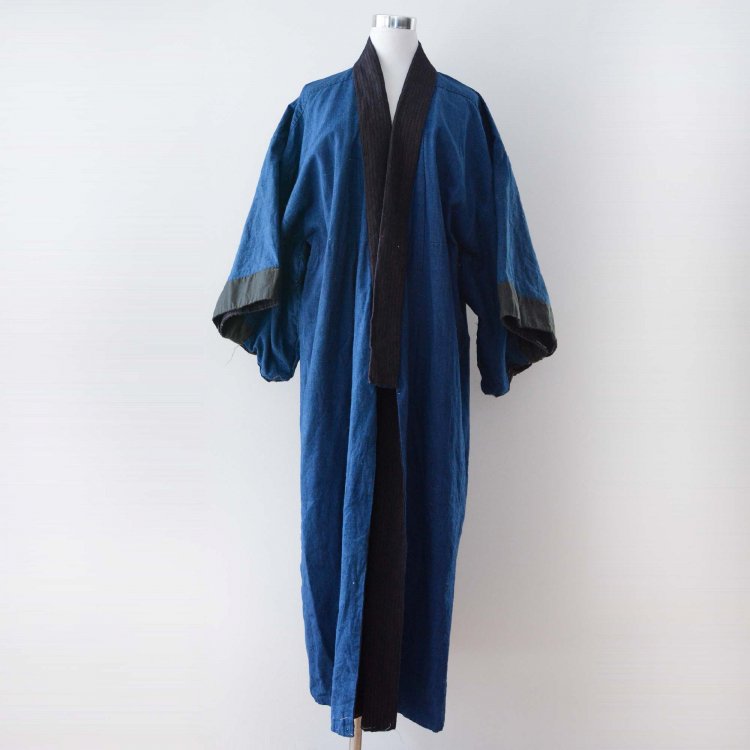  藍染 着物 木綿 縞模様 長着 ジャパンヴィンテージ 大正 昭和 | Indigo Kimono Robe Cotton Stripe Japan Vintage Aizome Blue