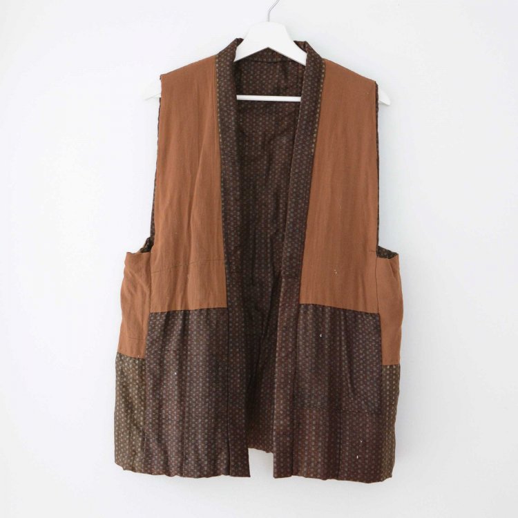  綿入れ半纏 袖なし 着物 ベスト 小紋 ジャパンヴィンテージ 昭和 | Kimono Vest Hanten Padded Japan Vintage Crazy Pattern