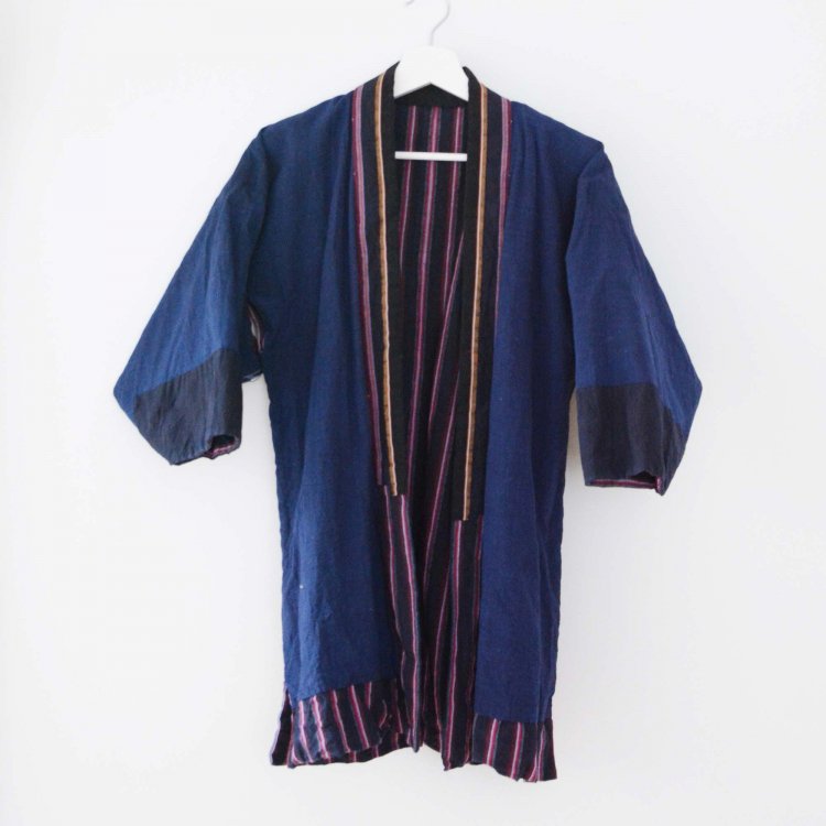  野良着 古着 着物 木綿 縞模様 藍染 ジャパンヴィンテージ 大正 昭和 | Noragi Jacket Women Indigo Kimono Vintage Cotton Stripe