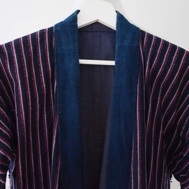 野良着 藍染 着物 木綿 縞模様 ジャパンヴィンテージ 昭和中期 | FUNS | Noragi Jacket Cotton Indigo  Kimono Japan Vintage Stripe