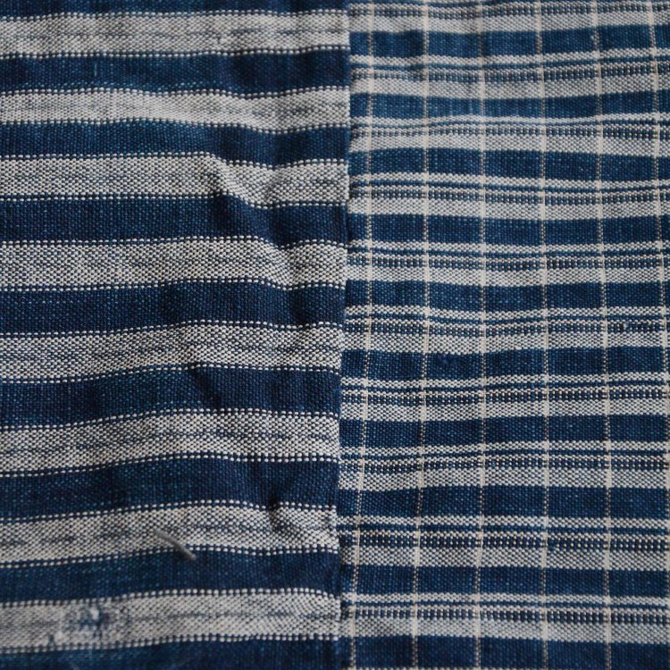  古布 藍染 クレイジーパターン 格子 縞模様 木綿 ジャパンヴィンテージ ファブリック | Japanese Fabric Cotton Indigo Vintage Crazy Pattern