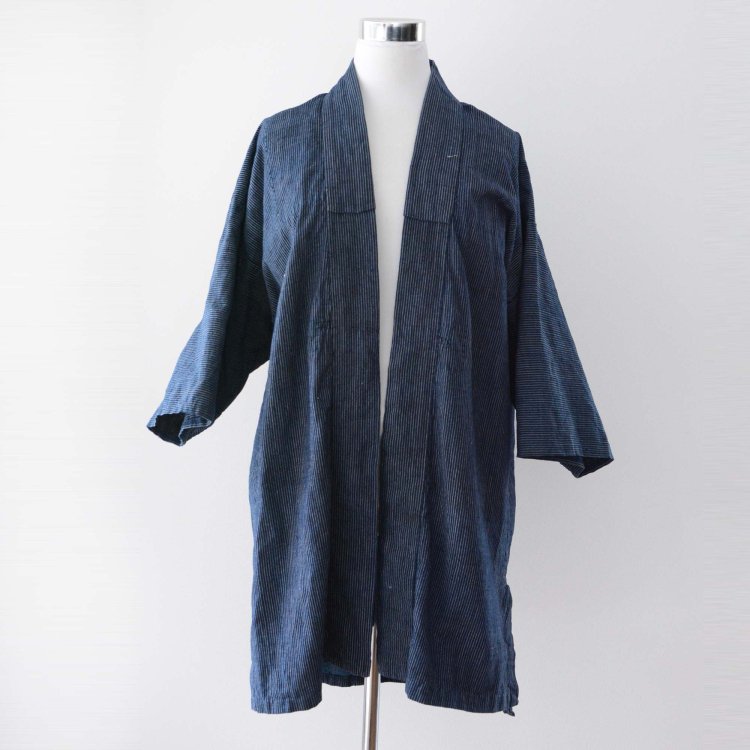  野良着 藍染 木綿 縞模様 ジャパンヴィンテージ 大正 昭和 古着 | Noragi Jacket Indigo Cotton Stripe Japan Vintage Kimono