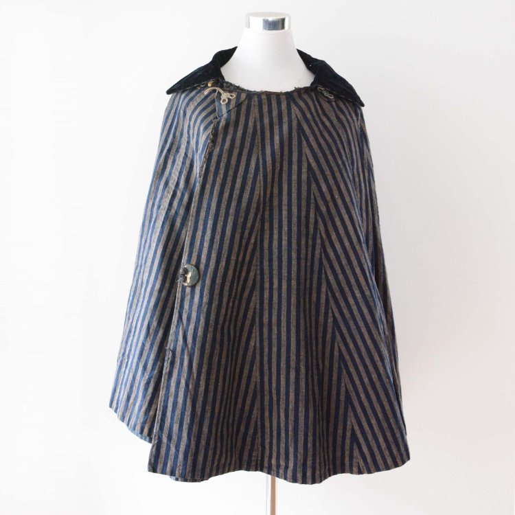 <img class='new_mark_img1' src='https://img.shop-pro.jp/img/new/icons61.gif' style='border:none;display:inline;margin:0px;padding:0px;width:auto;' />道中合羽 カッパ 木綿 縞模様 藍染 マント ケープ ジャパンヴィンテージ | Kimono Cape Indigo Stripe Japan Vintage Cotton Rainwear
