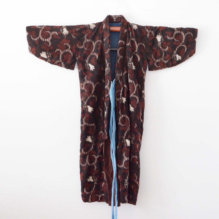  着物 子供用 花柄 絣 藍染 木綿 ジャパンヴィンテージ 昭和 | Kimono Child Flower Kasuri Indigo Fabric Japan Vintage