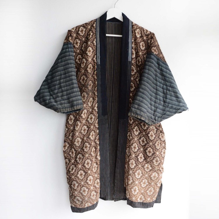 綿入れ半纏 クレイジーパターン 藍染 着物 襤褸 ジャパンヴィンテージ 昭和 | Hanten Jacket Padded Kimono Crazy Pattern Japan Vintage
