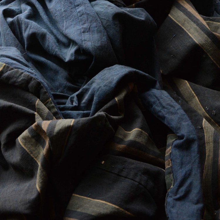 古布 藍染 木綿 布団皮 こたつ 縞模様 ジャパンヴィンテージ ファブリック テキスタイル | FUNS | Japanese Fabric  Vintage Cotton Indigo Futon Cover