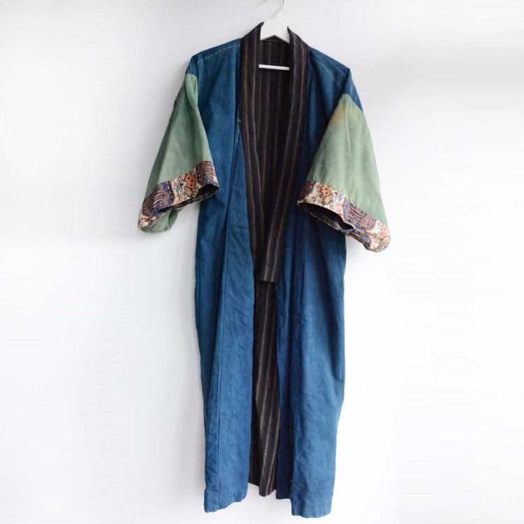 着物 藍染 クレイジーパターン 木綿 襤褸 ジャパンヴィンテージ 大正 昭和 | Indigo Kimono Robe Crazy Pattern Boro Japan Vintage