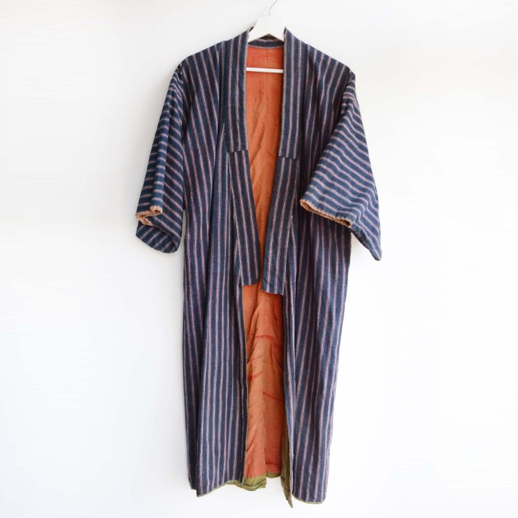 藍染 着物 木綿 縞模様 クレイジーパターン ジャパンヴィンテージ 大正 昭和 | Indigo Kimono Jacket Crazy Pattern Japanese Fabric Vintage
