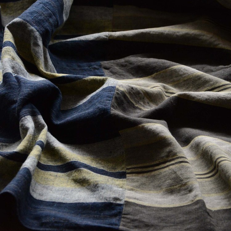 古布 木綿 藍染 縞模様 襤褸 クレイジーパターン ジャパンヴィンテージ ファブリック テキスタイル | Japanese Fabric Vintage Crazy Pattern Cotton
