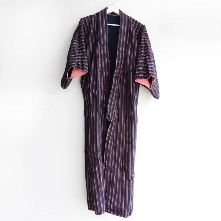 着物 藍染 木綿 縞模様 クレイジーパターン ジャパンヴィンテージ 大正 昭和 | Indigo Kimono Jacket Crazy Pattern Japan Vintage Cotton