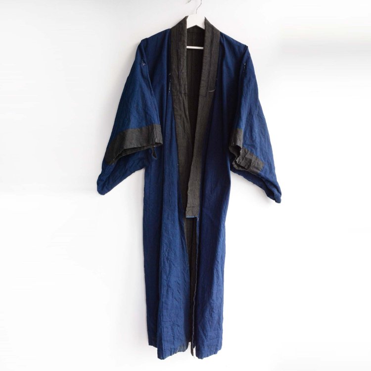 藍染 着物 木綿 縞模様 長着 ジャパンヴィンテージ 大正 昭和 | Indigo Kimono Jacket Cotton Stripe Japan Vintage
