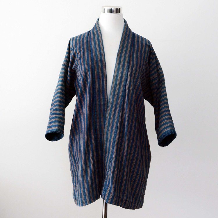 野良着 藍染 木綿 着物 縞模様 ジャパンヴィンテージ 大正 昭和 | Noragi Jacket Men Indigo Kimono Cotton Stripe Japan Vintage