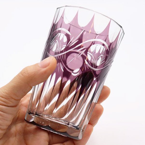 紫切子グラス アンティークガラス グラス コップ カット アールデコ 大正ロマン 昭和レトロ ヴィンテージの画像