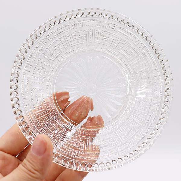 小皿 デザート皿 大正・昭和初期 プレスガラス レース皿 アンティーク ヴィンテージ 和ガラス(雷紋)の画像