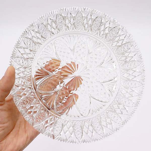 重厚 上質 大正・昭和初期 プレスガラス レース皿 中皿 デザート皿 アンティーク ヴィンテージの画像