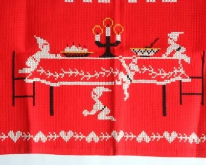 スウェーデン、ハンド刺繍のクリスマス壁掛け - ANTIQUE LEAVES