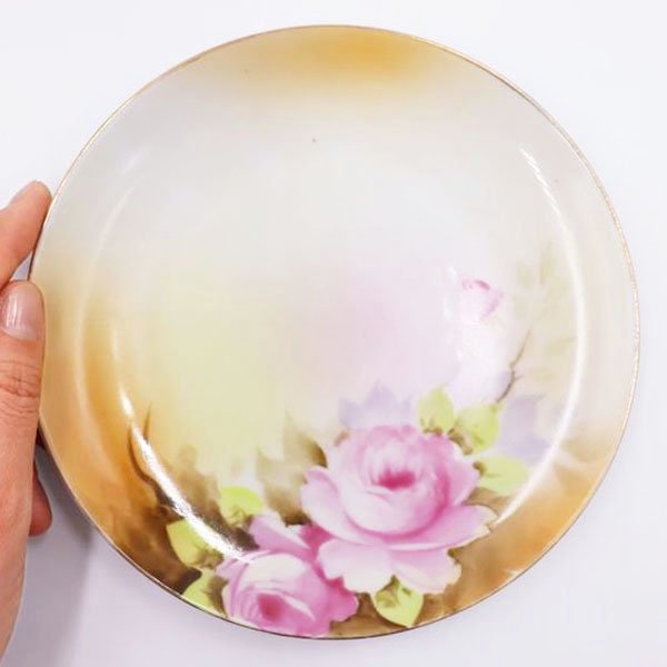 手描き ハンドペイント オールドノリタケ皿 ケーキ皿 飾り皿 アンティーク クラシック（ピンクローズ・バラ）の画像