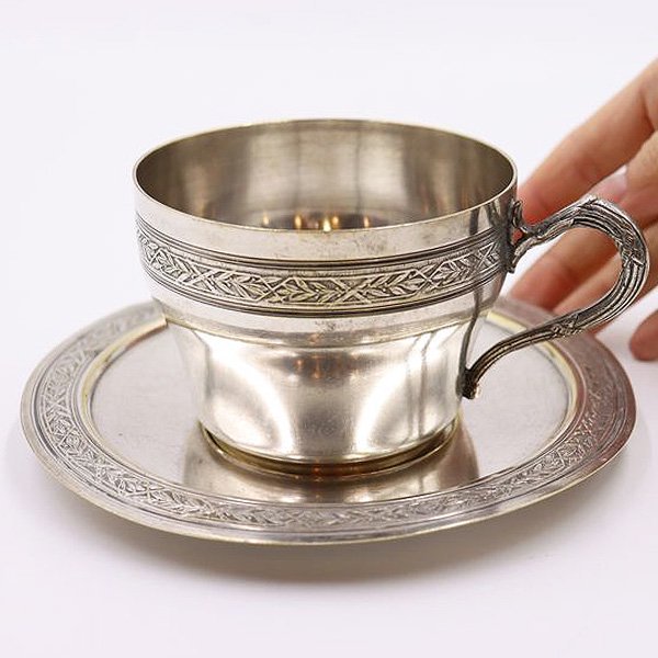 イギリス製 シルバープレート カップ&ソーサー 銀メッキ ティー コーヒー デザートカップ アンティーク おしゃれの画像