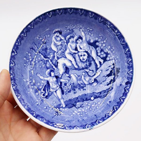 ブルーアンドホワイト 小皿 オランダ 阿蘭陀 菓子皿 アンティーク ヨーロッパ（獅子と戯れる子供）の画像