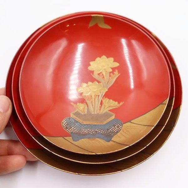 アンティーク 朱塗り 蒔絵 三ツ盃 重ね盃 骨董品 1940年代