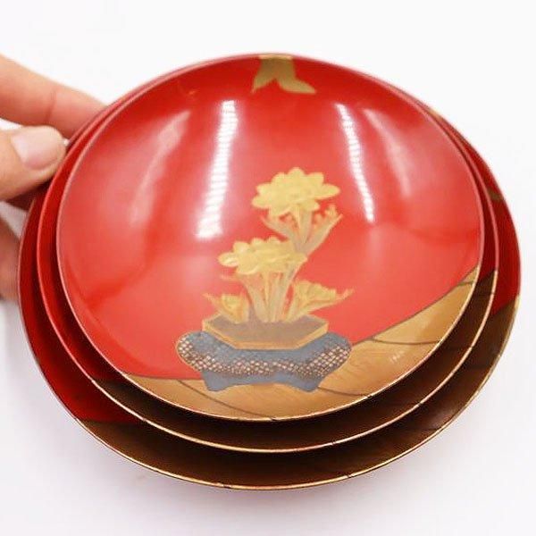 骨董 アンティーク 紅皿 化粧道具 口紅 2点 アンティーク 朱塗り 蒔絵 三ツ盃 重ね盃 骨董品 1940年代