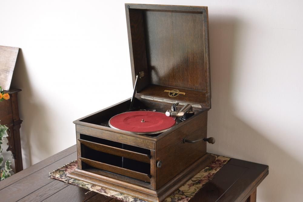 アンティーク コロンビア オーク製 テーブルグラモフォン