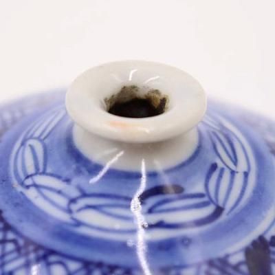 アンティーク 手描き染付藍油壺 江戸明治時代の化粧道具