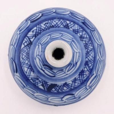 手描き 染付 藍 油壺 ぽってり鬢付け油 化粧油 江戸時代 明治