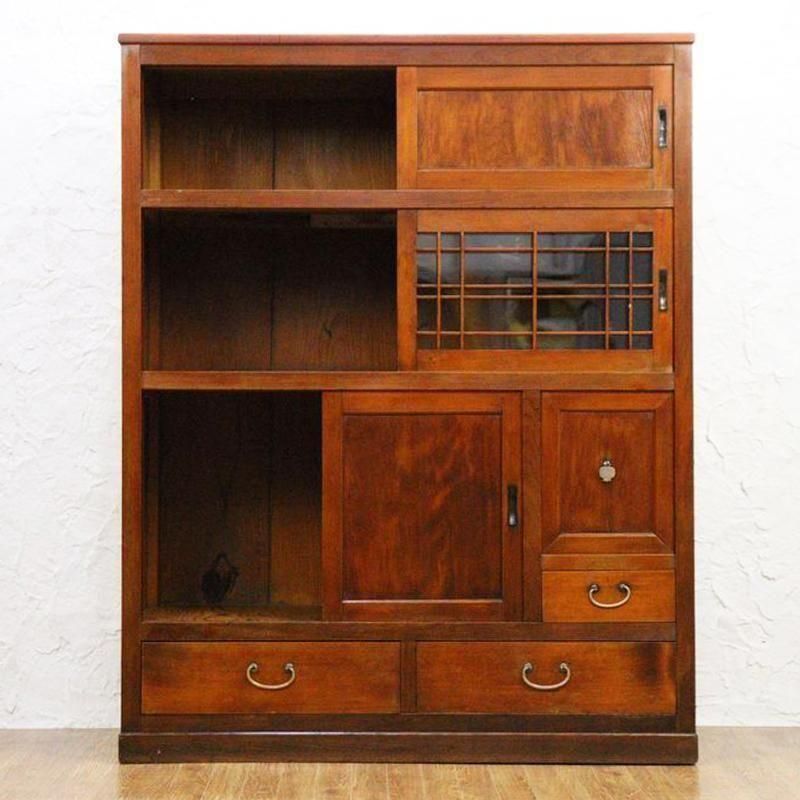 アンティーク　昭和レトロ　大正ロマン　飾り棚　食器棚 大正ロマン」アンティーク水屋箪笥 重厚な存在感