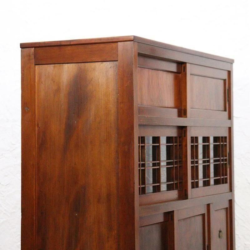 町屋家具アンティーク食器棚、和モダンキャビネットおしゃれ大正ロマン