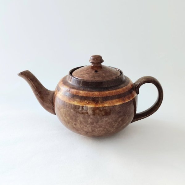 ヴィンテージ ティーポット ブラウン スイス ヨーロッパ アンティーク ブロカント キッチン 食器 陶器 vintageの画像