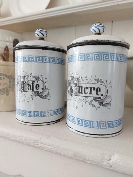 アンティークホーローキャニスター白cafe アンティークホーローキャニスター白cafe