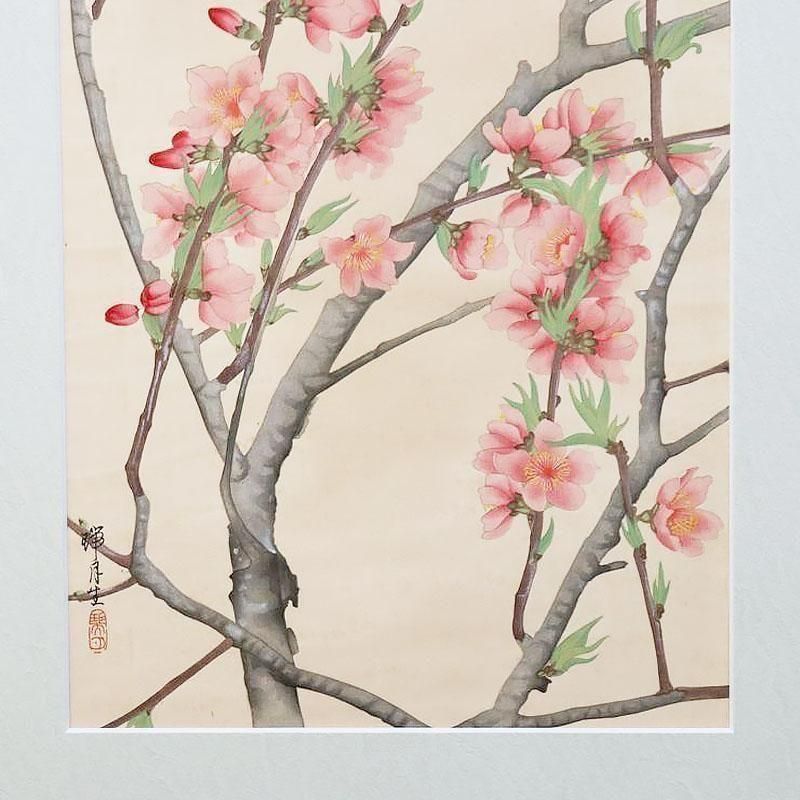 古版画 池田瑞月瑞月草花画譜 桃アンティーク 浮世絵ピンク桃 春