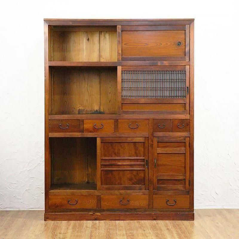 和箪笥　アンティーク　骨董品 B161.古民藝！和モダン！サイズ良！古い時代箪笥山形県新庄地方牡丹