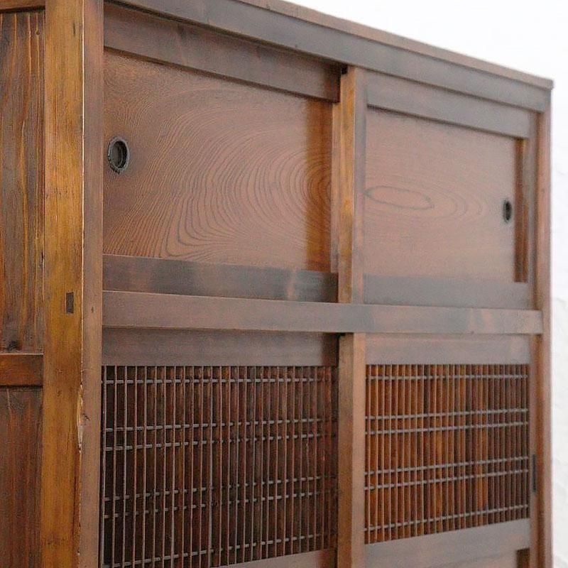 希少サイズ四尺格子ダイヤガラス入り水屋箪笥 和モダン町屋家具