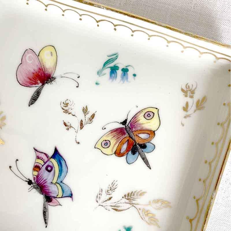 小皿 四角いトレー 蝶々とお花 リモージュ Limoges - ANTIQUE LEAVES