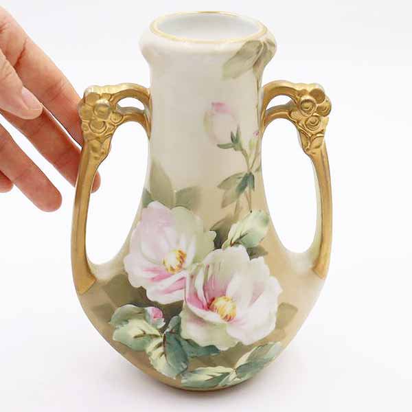 上品 ハンドペイント オールドノリタケ 両手つき 一輪挿し 花瓶 輸出用 明治・大正時代 アンティークの画像