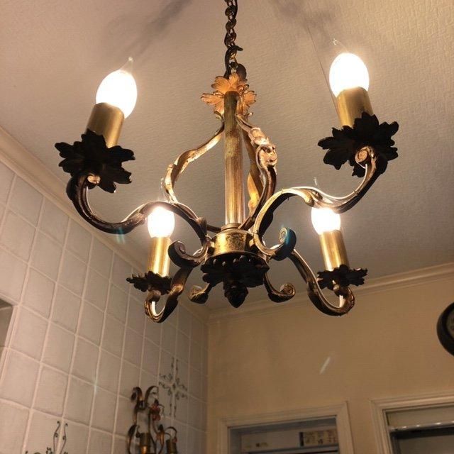 フランスアンティーク シャンデリア 4灯 真鍮製