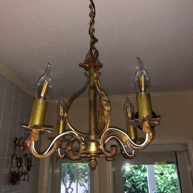 フランス アンティーク シャンデリア 真鍮 ガラス製 フランスアンティーク シャンデリア 4灯 真鍮製