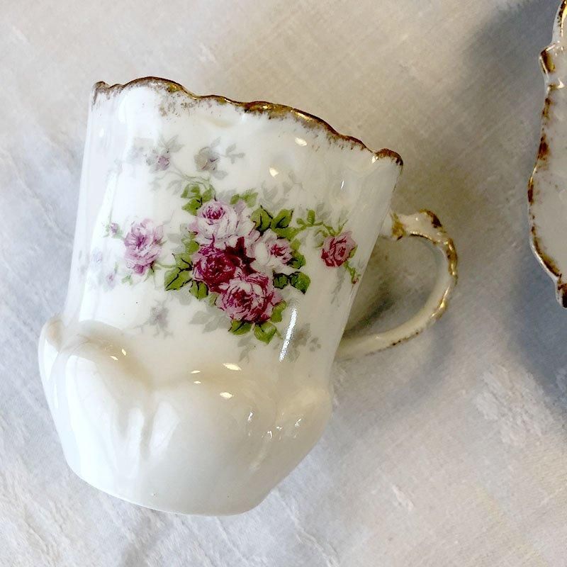 フランス製リモージュ薔薇フリルコーヒーカップ＆ソーサー
