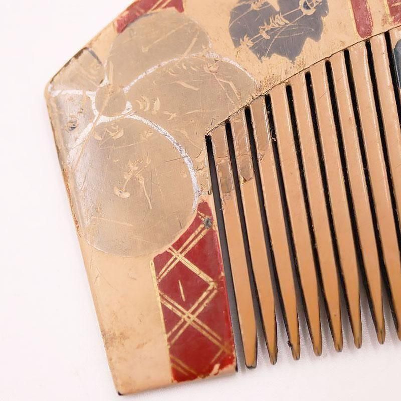 日本製漆塗り蒔絵螺鈿細工入りくし骨董品