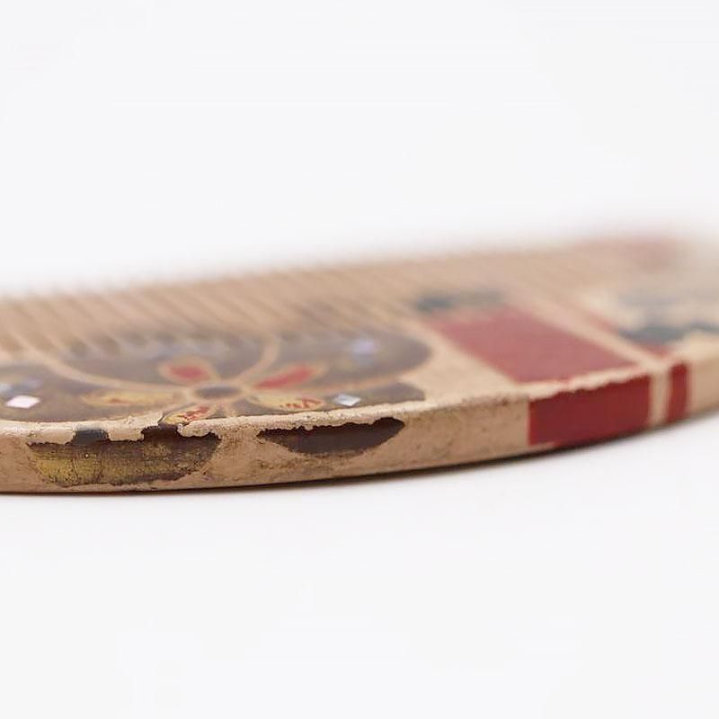 日本製漆塗り蒔絵螺鈿細工入りくし骨董品